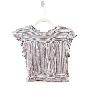 Caution to the Wind Striped Flutter Sleeve Crop Top Small